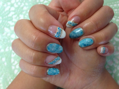 Turquoise marble stone nail